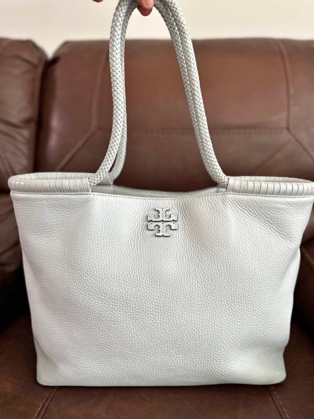 Tory Burch Taylor Large Tote Seltzer Blue Leather Bag Travel - Picture 2 of 15